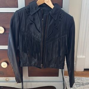 Black Leather Fringe Jacket